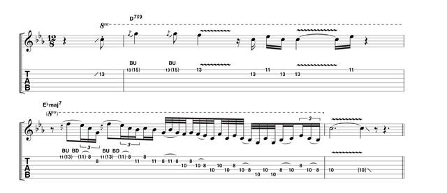 blank In closing, this phrase combines searing bends with a bit of a pentatonic flutter. Remember that these phrases are not carefully calculated, so they would vary from performance to performance.